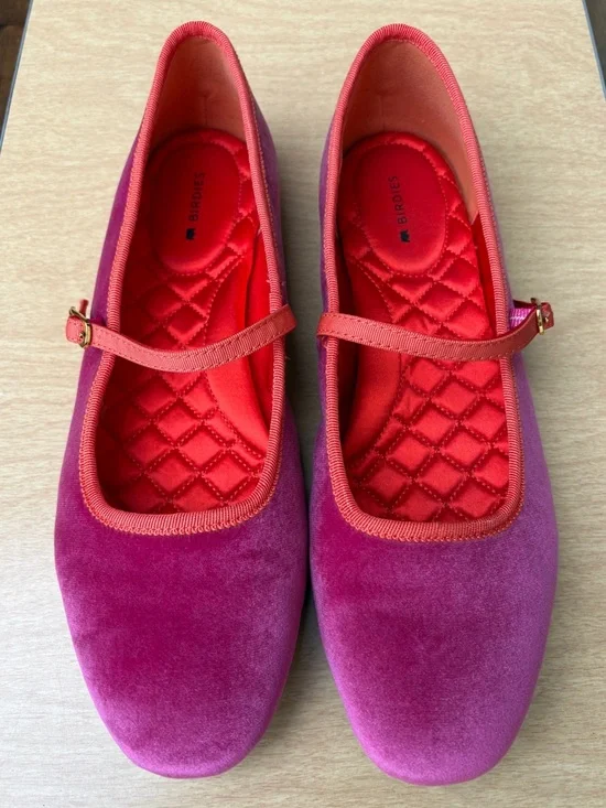Birdies Hummingbird Velvet Mary Jane Flats In Hot Pink & Orange Sz 8.5 - Picture 1 of 12